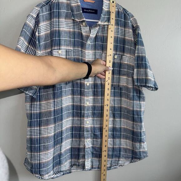 Tommy Bahama Men’s 100% Linen Button Up Short Sleeve Shirt XL Lightweight Blue - Picture 8 of 8